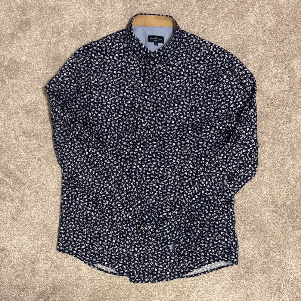 St. Patrick Navy and White Floral Button Down Shirt